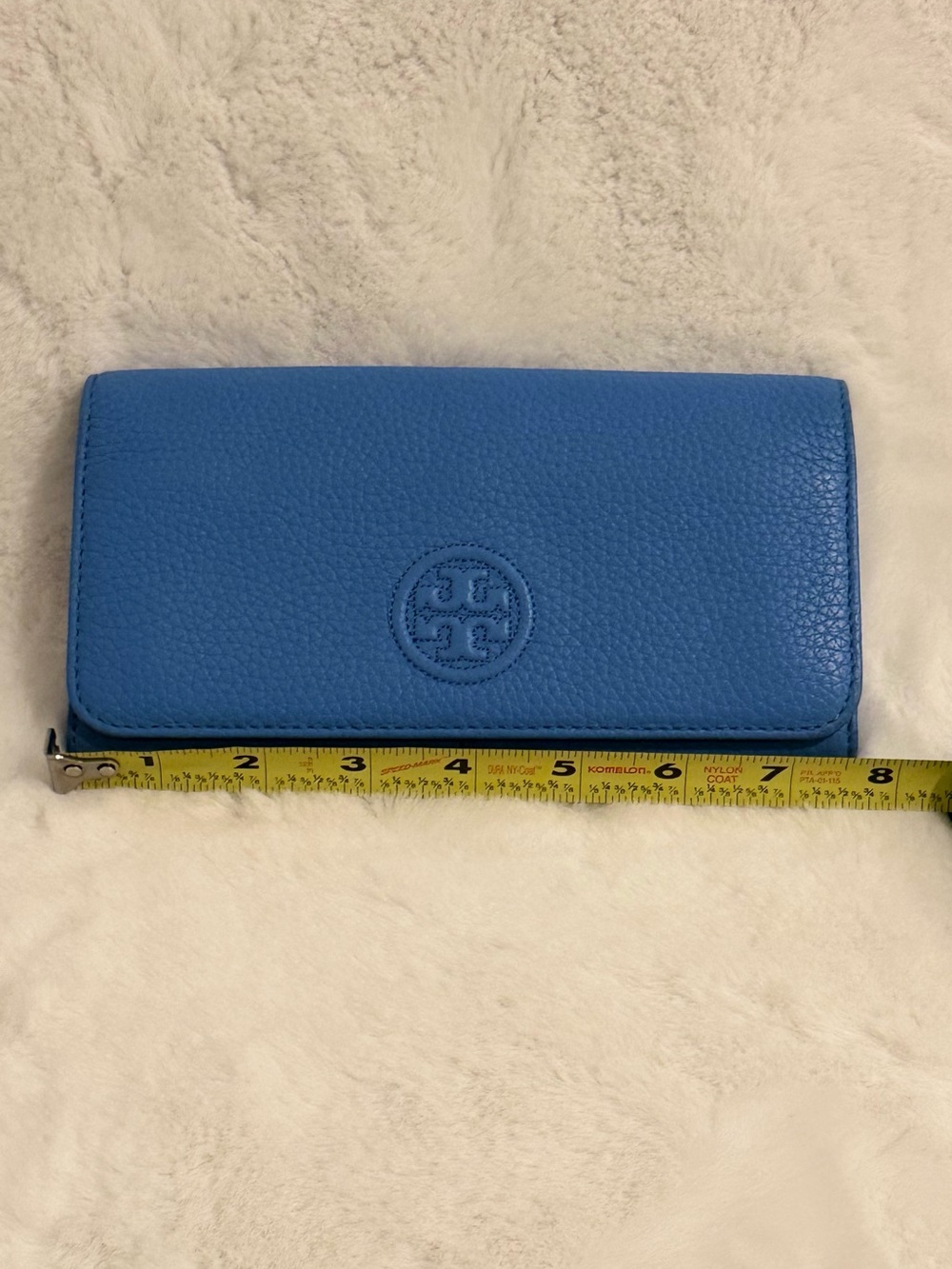 Tory Burch Bright Blue Pebbled Leather Wallet with Logo
